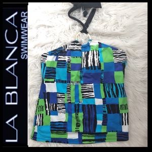 La Blanca Geo Print Halter Tankini Top